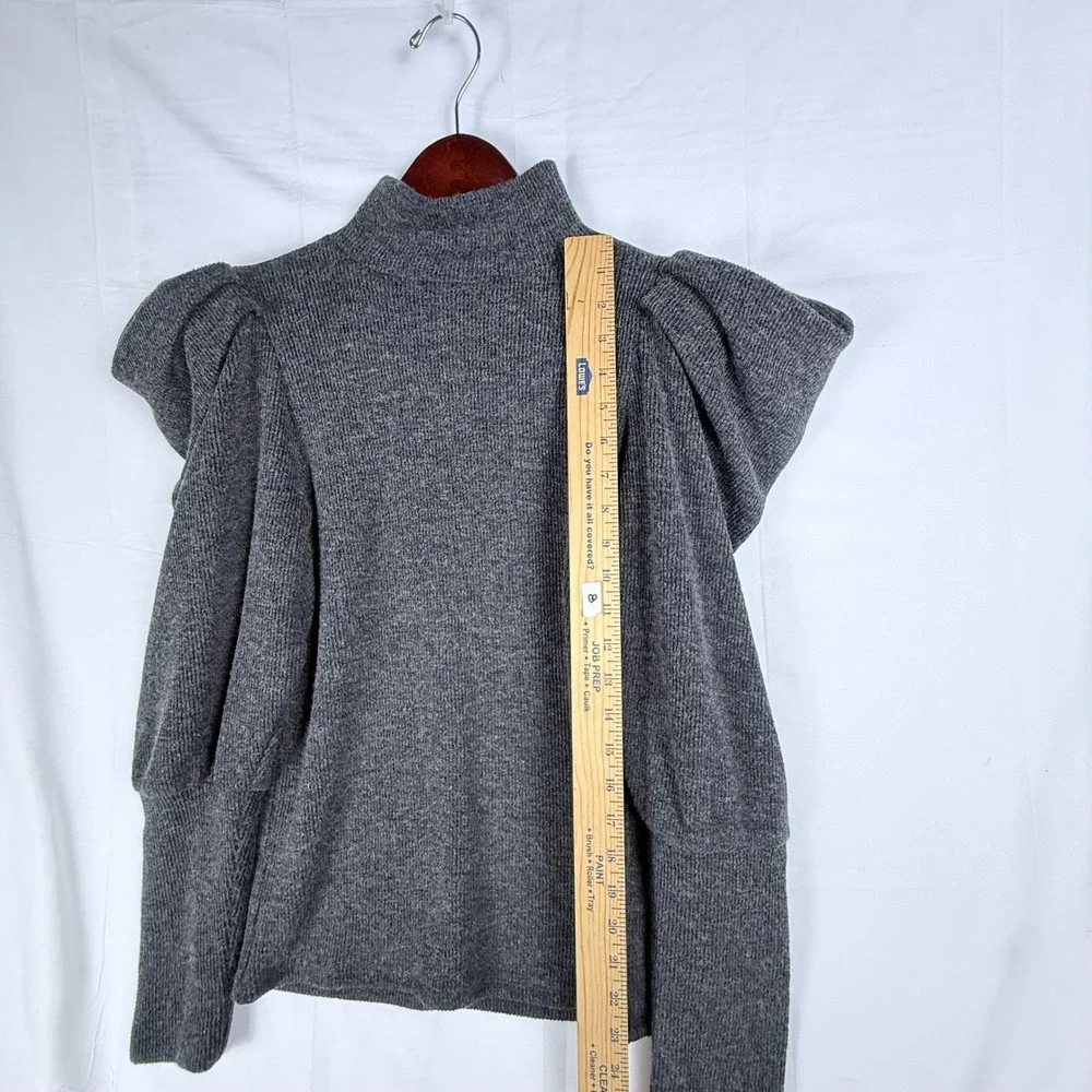 Express Puff Shoulder Mock Neck Sweater Women S Gray Ribbed Dark Academia Top